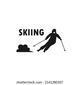 Winter skiing simple black vector silhouette illustration.
