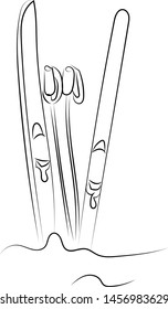 Dibujo de esquís de invierno, ilustración, vector sobre fondo blanco.