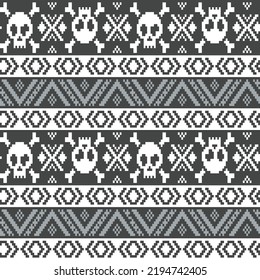 Winter skull fair isle seamless pattern