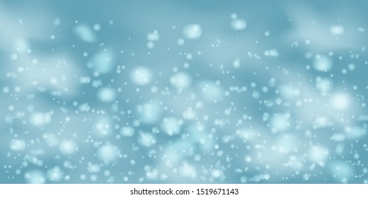 Winter  sky falling on light background. Falling Christmas Shining white transparent beautiful snow. Winter xmas decoration illustration. Snowflakes, snowfall.