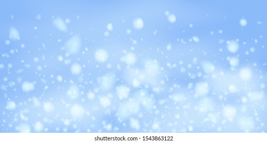 Winter  sky falling on light background. Falling Christmas Shining white transparent beautiful snow. Happy new year decoration. Snowflakes, snowfall.