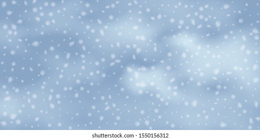 Winter  sky falling on light background. Falling Christmas Shining white transparent beautiful snow. Happy new year decoration. Snowflakes, snowfall.