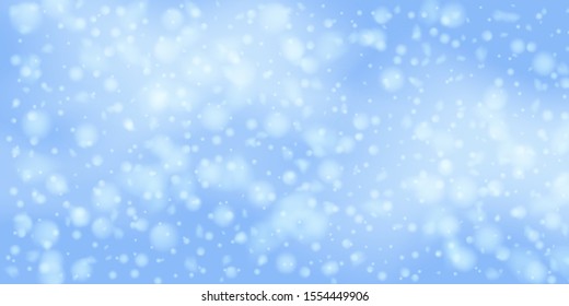 Winter  sky falling on light background. Falling Christmas Shining white transparent beautiful snow. Happy new year decoration. Snowflakes, snowfall.