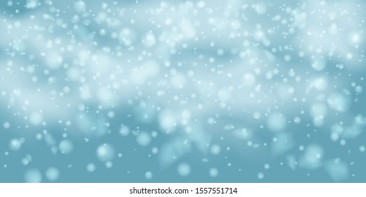 Winter  sky falling on light background. Falling Christmas Shining white transparent beautiful snow. Winter decoration element. Snowflakes, snowfall.