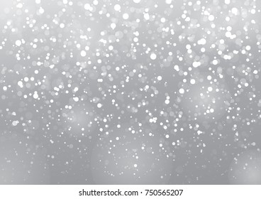Winter sky with falling snow, snowflake. Holiday Winter background for Merry Christmas and Happy New Year. Vector illustration, transparent background.