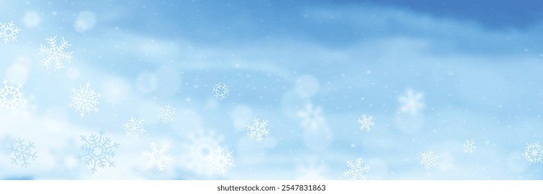 Winter sky, snowflakes and snowfall, winter vector background 
