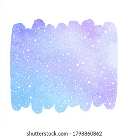 Fondo vectorial de la acuarela del cielo invernal, banner, marco de texto con textura de nieve en caída. Forma de trazo de pincel con borde desigual, manchas de color azul. Elemento de diseño gráfico dibujado a mano en Año Nuevo.
