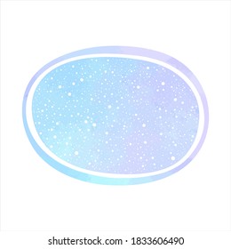 Winter sky watercolor vector background, oval, elliptic text frame with falling snow texture.  Rounded shape gradient blue watercolour ellipse. Hand drawn banner template, graphic design element.