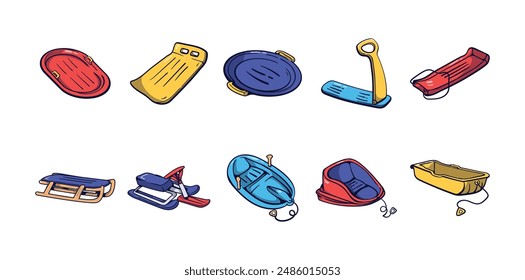 Winter Sled Cartoon Set Collection