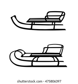 Winter. Sled. Hand drawn vector set of two sleds