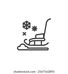 Winter Sled line icon. linear style sign for mobile concept and web design. A sled with snow outline vector icon. Symbol, logo illustration. Vector graphics