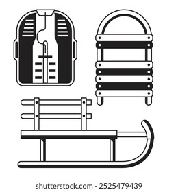 Trenós de inverno definidos em design de contorno. Diferentes ícones de trenó na arte vetorial.