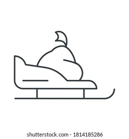 Winter sleigh with bag full of gifts and presents outline contour drawing. Fully editable icon. Vector flat design.