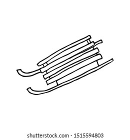 Winter sleigh. Hand drawing. Black outline on white background. Picture can be used in christmas and new year greeting cards, posters, flyers, banners, logo etc. Vector illustration. EPS10