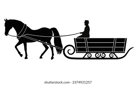 Winter sleigh pulled by a horse, vector illustration