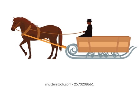 Winter sleigh pulled by a horse, vector illustration