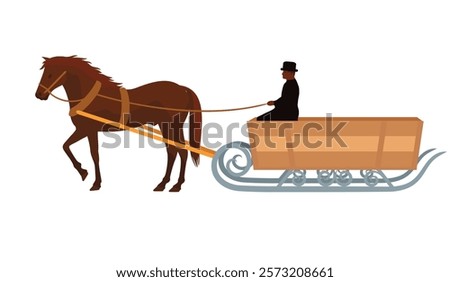 Winter sleigh pulled by a horse, vector illustration