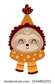 Winter sloth bear face clipart. Cute winter character. Hand draw vector illustration in flat style