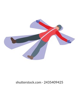 Winter snow angel icon isometric vector. Season outside. Playing girl family