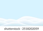 Winter snow background 3d vector. Snowy mountain border for sale. Pastel flake drop to ground. Snowflake pile or snowdrift product stage. Realistic Christmas ice scene with white layers of hill caps.