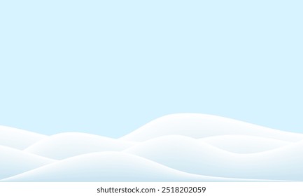 Winter Schnee Hintergrund 3D Vektor. Schneebedeckte Berggrenze zu verkaufen. Pastelflocken fallen zu Boden. Schneeflocken-Stapel oder Schneeverwehungsproduktbühne. Realistische Weihnachtseisszene mit weißen Schichten von Hügelkappen.