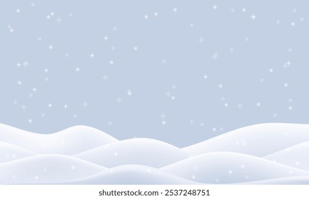 Vetor 3d de fundo de neve de inverno. Fronteira de montanha nevada para venda. Flocos de pastel caem ao chão. Estágio de produto de pilha ou de deriva de neve em flocos de neve. Realista cena de gelo de Natal com camadas brancas de tampas de colina.