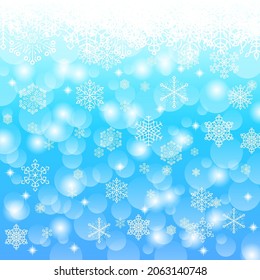 Winter snow background. Abstract template shining colorful illustration with snowflakes. Pattern for new year and christmas. Magic snowfall banner.
