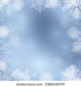 Fondo invernal de nieve con copos de nieve y chispas. Nevada en un fondo azul. Fondo de Navidad. Cae la nieve. Ilustración vectorial.
