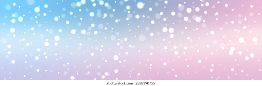 Winter snow background with soft gradient colors and snowflakes. Snowfall on light blue pink background. Cold winter Christmas and New Year vector background