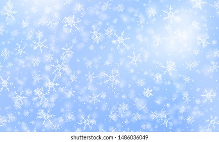 Winter snow background. Vector illustration. Snowfall sky. Christmas background. Falling snow.