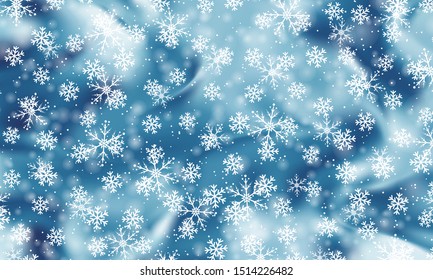 Winter snow background. Vector illustration. Snowfall sky. Christmas background. Falling snow.