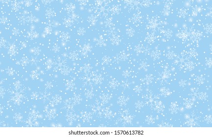 Winter snow background. Vector illustration. Snowfall sky. Christmas background. Falling snow.