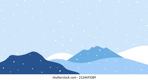 Winter and snow banner vector illustration. Abstract flat minimalist design landscape. Winter cold snowy season.