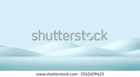 Winter snow blue background. 3d cartoon snowdrift empty mockup. Snow pile, landscape,mountain, hill, drift scene. Snowy decoration floor, podium display. Decoration winter holiday vector element