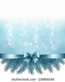 Winter snow and blue ribbon background. Vector.