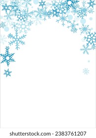 winter snow with blue snowflakes on a white background. Festive Christmas banner, New Year card. Symbols of frosty winter. Vector illustration.