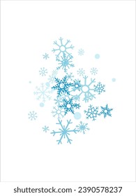 winter snow with blue snowflakes on a white background. Festive Christmas banner, New Year card. Symbols of frosty winter. Vector illustration.