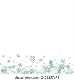 winter snow with blue snowflakes on a white background. Festive Christmas banner, New Year card. Symbols of frosty winter. Vector illustration.