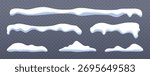 Winter snow caps. Icicle border decoration. Frosty texture realistic frame isolated vector design