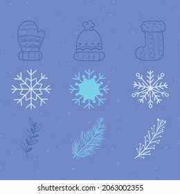 iconos de nieve y ropa de invierno