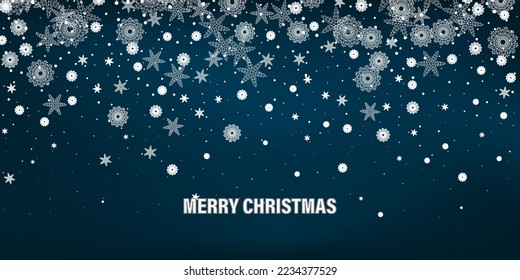 El confetti de invierno esparce un volante sobre un fondo de tonos azules. Volando tierno y colorido fondo de copos de nieve, lindo vector de cristales de agua. Elemento de diseño festivo para postal, banner, plantilla