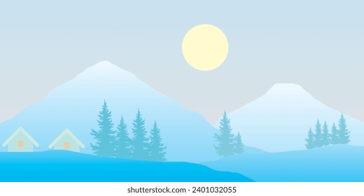 Winterschnee bedeckte Berge Landschaft Hintergrund Vektordesign, Winterlandschaft.