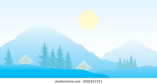 Winter snow covered mountains landscape background vector design, winter landscape.