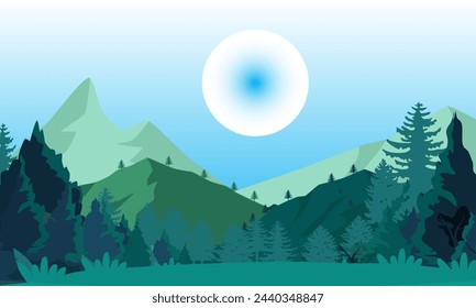 Winter snow covered mountains landscape background vector design, winter landscape.