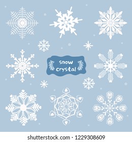 Winter snow crystals icons set. Vector laters with Snow, snowflake