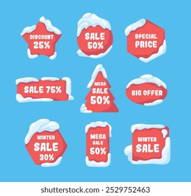 Winter and snow design for badges and labels of sales isolated. For ad, cover , sale template design