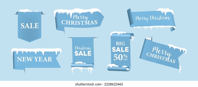 Winter and snow design for Tags set, Ribbon elements,  Vector Banner, badges and labels isolated. can be use for ad, cover , sale template design