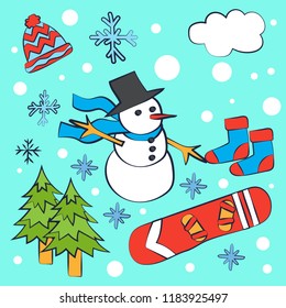 Winter snow doodle, vector illustration