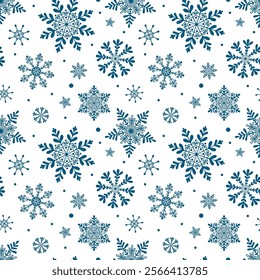 Winter snow flake holiday background. Vector Christmas seamless pattern, winter wallpaper, festive wrapping paper design.
