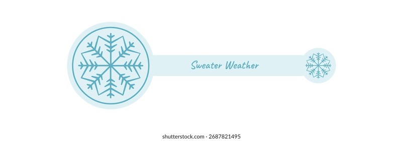 Winter snow flake outline design in blue as decorative sticker label icon. Ice chill look with christmas package seal and snowy holiday decoration. Round emblem for seasonal pack and festive box.